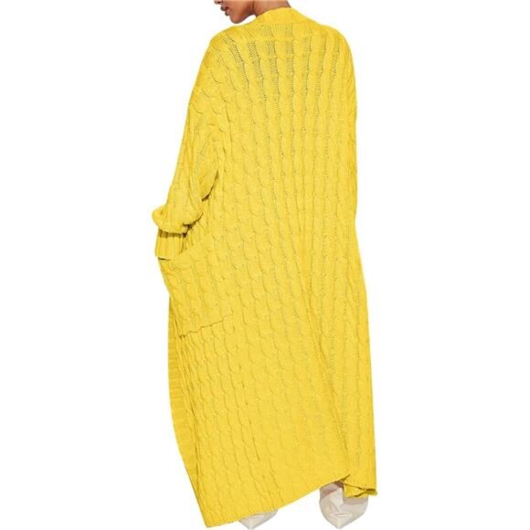 Womens Long Cardigan Sweaters Trendy Yellow - Picture 4 of 6